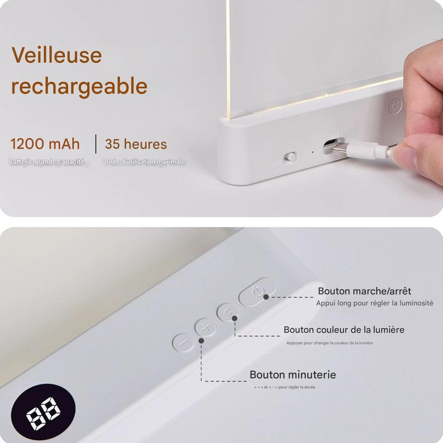 Générique Lampe De Lecture LED Intelligente Pour Livres Au Lit Avec Fonction Mémoire, Veilleuse De Protection Des Yeux Pour Étudiants Avec 3 Couleurs Et Minuterie, Réglage De La Luminosité Pour Filles