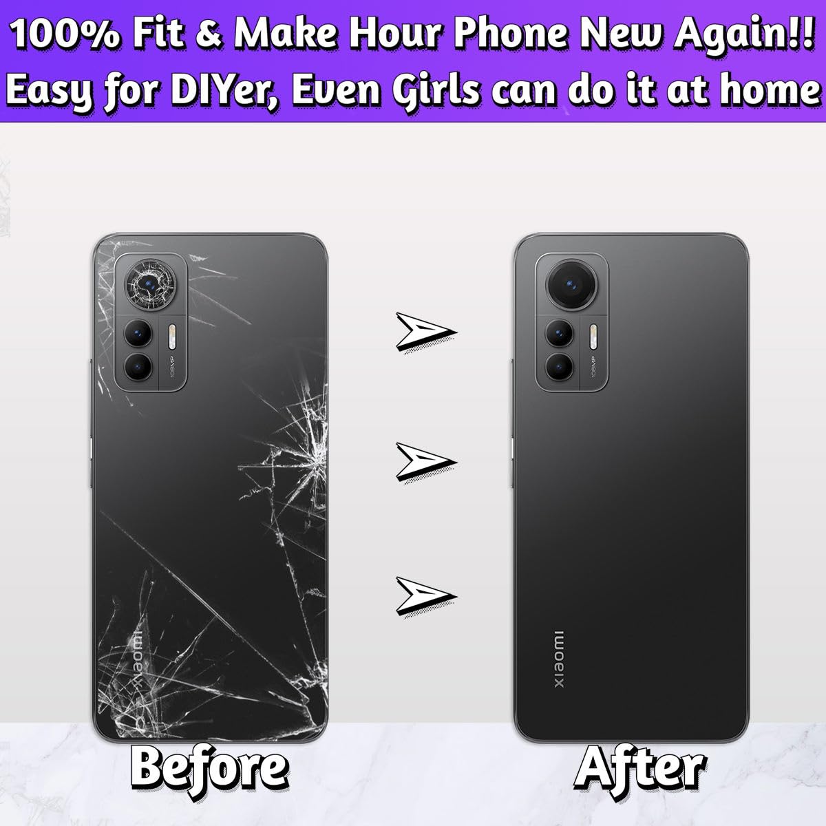 LUVSS Back Glass Cover Replacement Compitable for Xiaomi 12 Lite Rear Cover + Camera Lens + Repair Manual DIY Tools Kit (Black) - Image 3