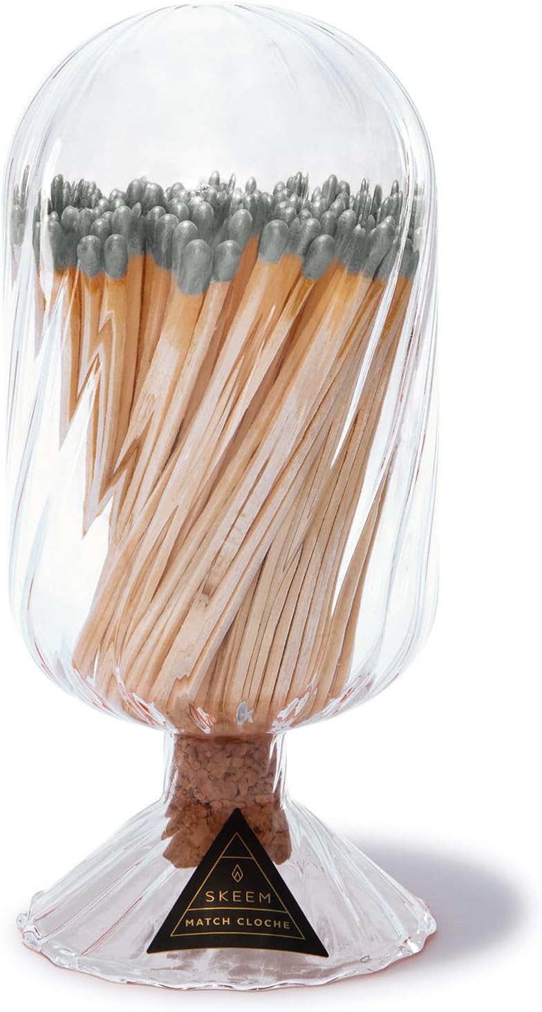 Skeem Helix Match Cloche with Striker - Includes 120 4 Inch White-Tipped Matches - Decorative Matches in a Jar