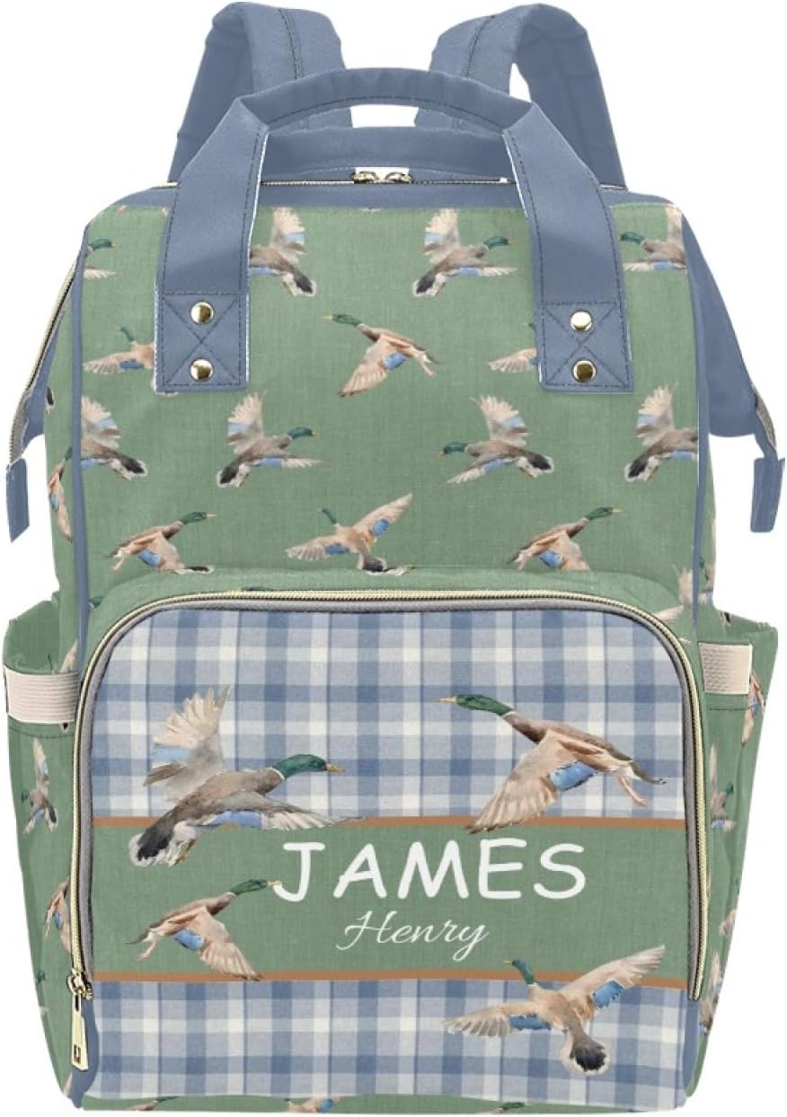 Personalized Wild Duck Diaper Bag Backpack with Name – Custom Baby Travel Tote for Mom or Dad, Nursing Bag for Girls, Shower Gift for Baby, Daycare Essentials Organizer
