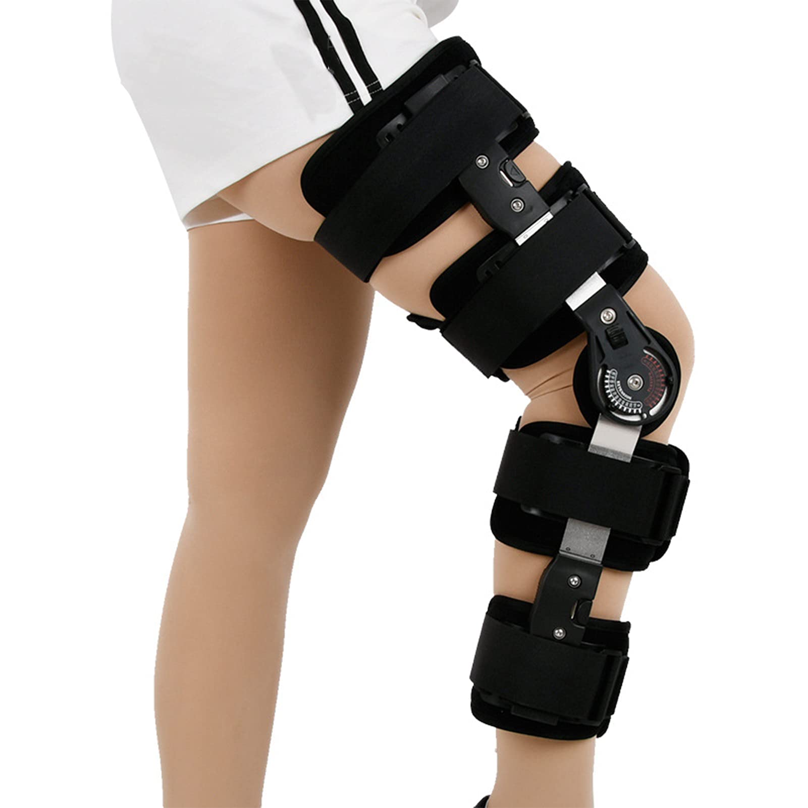 Regulowany stabilizator kolana ROM na zawiasach - stabilizator ortezy - jeden rozmiar pasuje do większości - regulowane wsparcie dla ortopedycznych - czarny