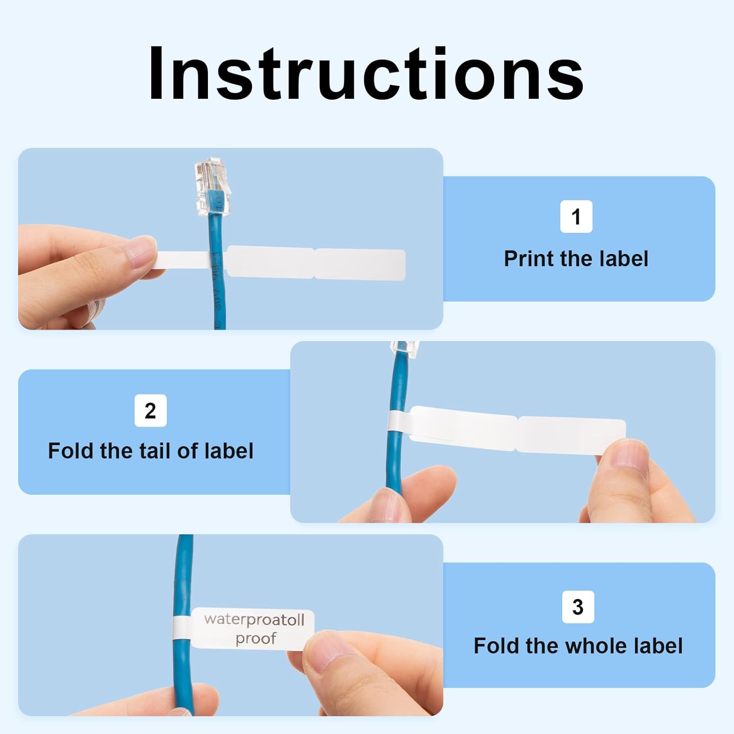 NIIMBOT D11 Label Tape D110 Label Maker Papers 3Rolls Cable Labels, Self-Adhesive Labeling Tape 0.47" X 4.29" (12 X 109mm) Cable Label Refills for Home Office Circuit Box, 195 Labels/3Rolls, White - Image 4