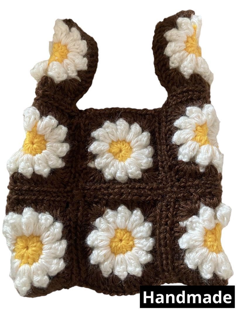 デニムリメイク*長財布*お財布バッグ*ハンドメイド*お花モチーフグラニースクエア グラニースクエアバッグ お花モチーフ【ブラック】 かぎ針編み