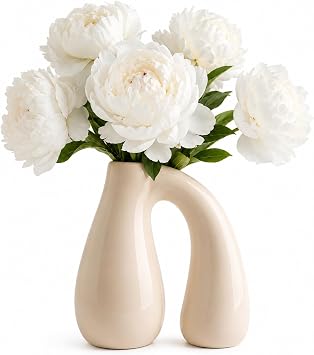 Cream White Ceramic Vase for Pampas, Boho Shelf & Table Decor | Holds Dried Stems and Faux Florals - Sculptural Accent for Mantel, Console and Entryway