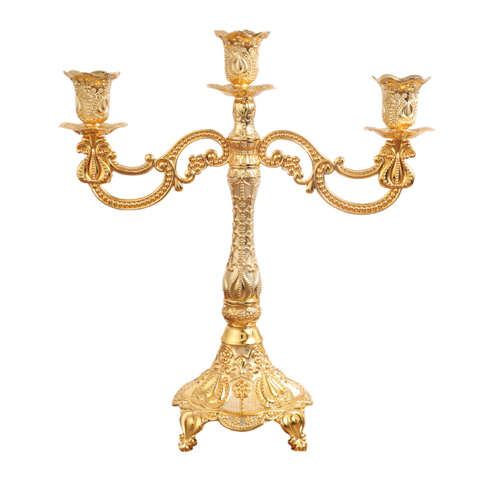 European Gold Metal Holders Candelabra with Intricate Carved Pattern for Romantics Dining and Home Decors European Metal Holders