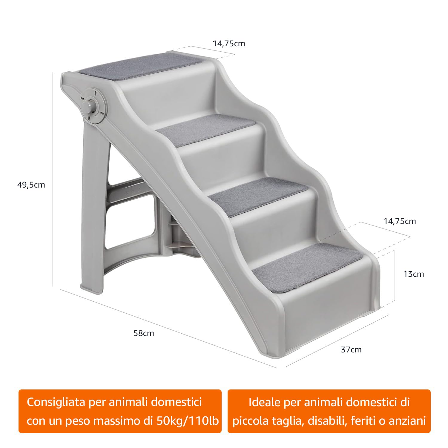 Amazon Basics Scaletta pieghevole per cani e gatti, Grigio, 60.7 x 40.9 x 50.2 cm