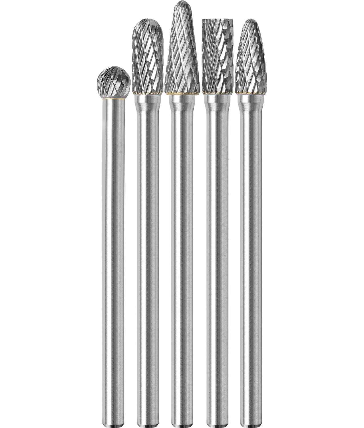 Sworker 5Pcs Long Carbide Burr Set 1/4" Shank Total L 4.3" Die Grinder Bits Rotary Rasp Attachment Cut Port Grind Metal Cast Iron Steel Aluminum Cylinder Head Engine Intake Exhaust Manifold Tight Area