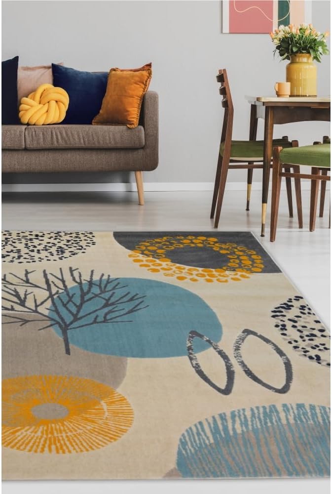 Modern Style Rugs Venus Modern Contemporary Colourful Floral Winterland Grey Blue Cream Gold Medium Area Rug. Home Accessories Rug Suitable for Living Room, Bedroom, Kitchen, Hallway Rug - 120x170cm