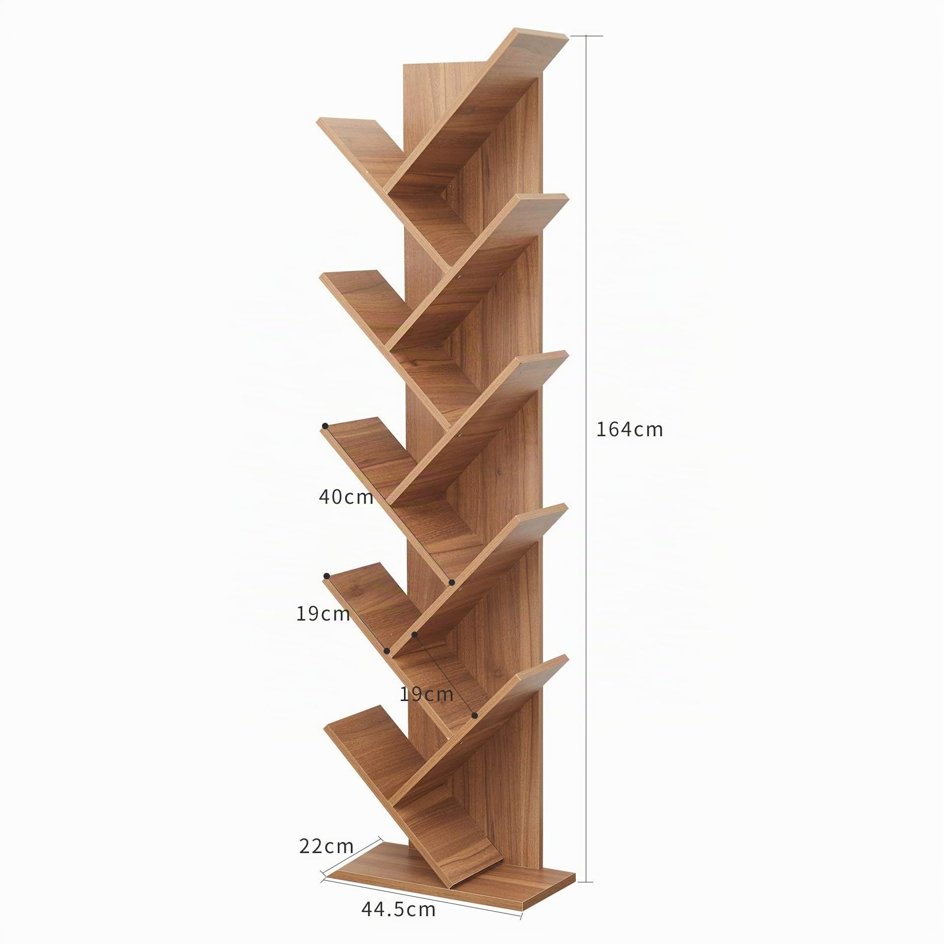 Rebecca Mobili Libreria ad Albero marrone, scaffale 10 ripiani, legno, stile contemporaneo, ufficio salotto - Misure: 160 x 44,5 x 22cm (HxLxP) - Art. RE6029