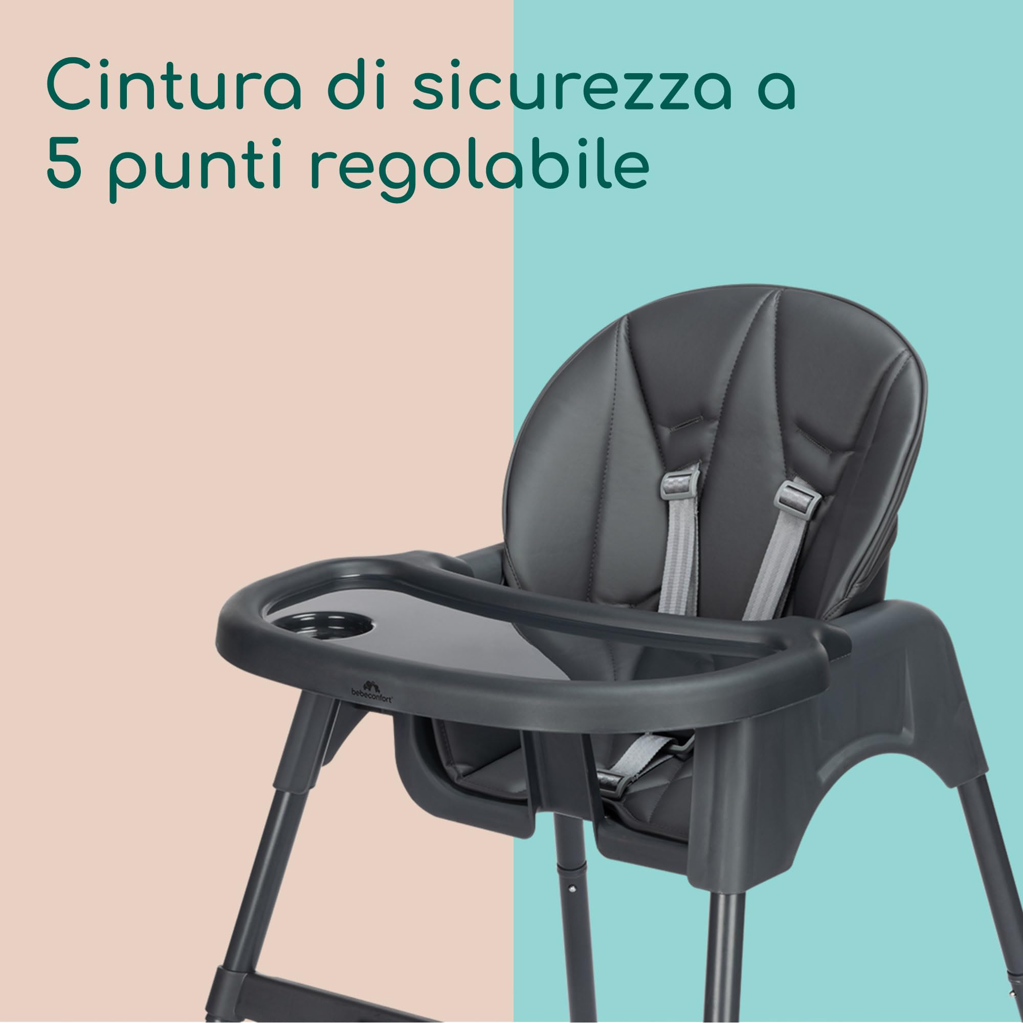 Bebeconfort Meely Plus Seggiolone Pappa 2 in 1, 6 mesi-3 anni, Seggiolone Evolutivo convertibile in Seggiolina per Bambini, Reclinabile 2 Posizioni, Leggero (4 kg), Cuscini imbottiti, Tinted Graphite