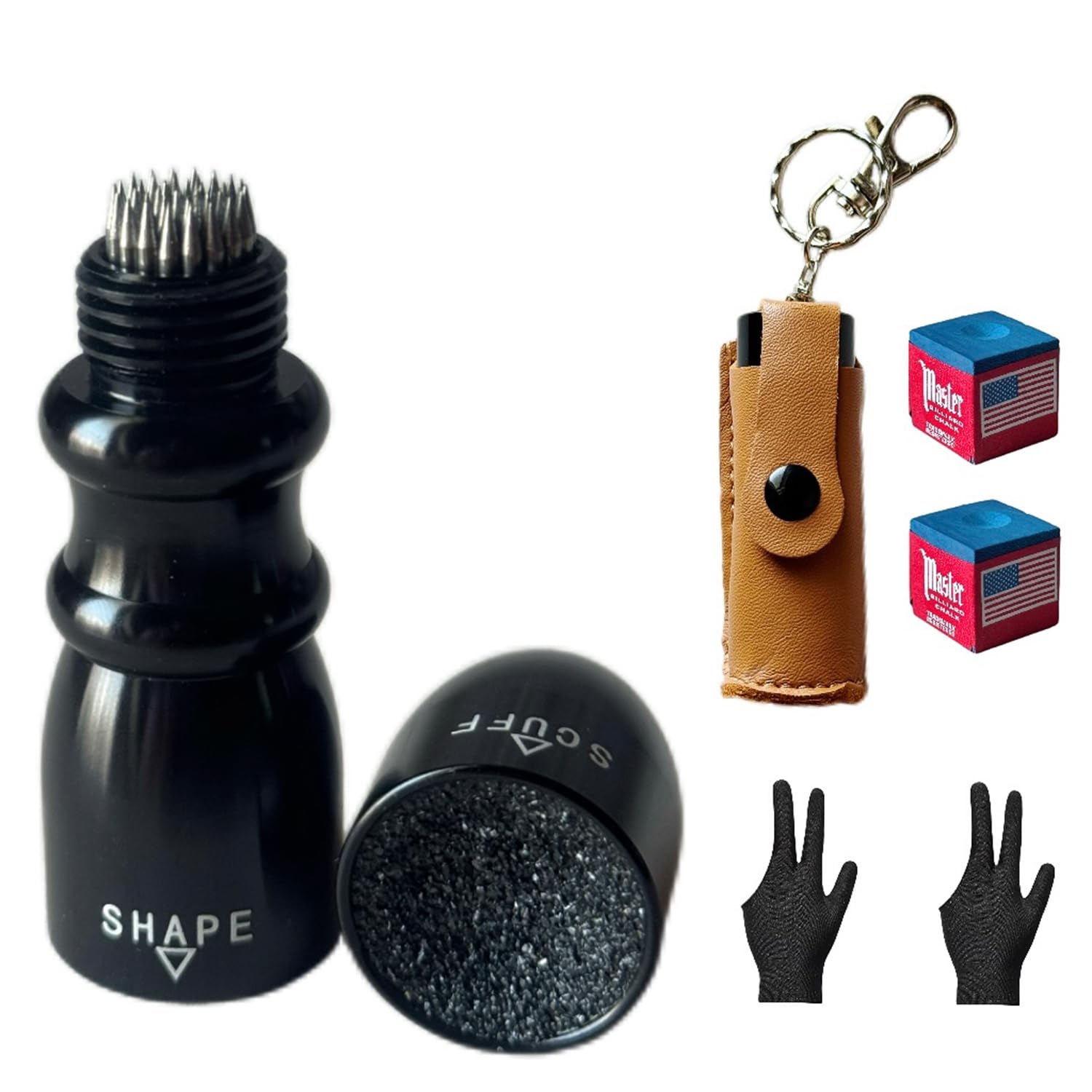 Sinkkuma 3 in 1 Pool Cue Tip Shapers,Red,Blue or Black Cue Tip Maintenance Tool,Tool Leather Bag,Pool Cue Tool,Billiard Pool Cue Accessories (Black)
