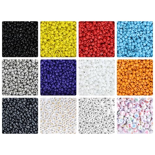 Image of ambitieux Bracelet Jewellery Making Craft Kit 12 Types Of Colorful 1440+ Seed Beads And 180+ Aplhabet With Elastic (Seed Beads),Multicolor