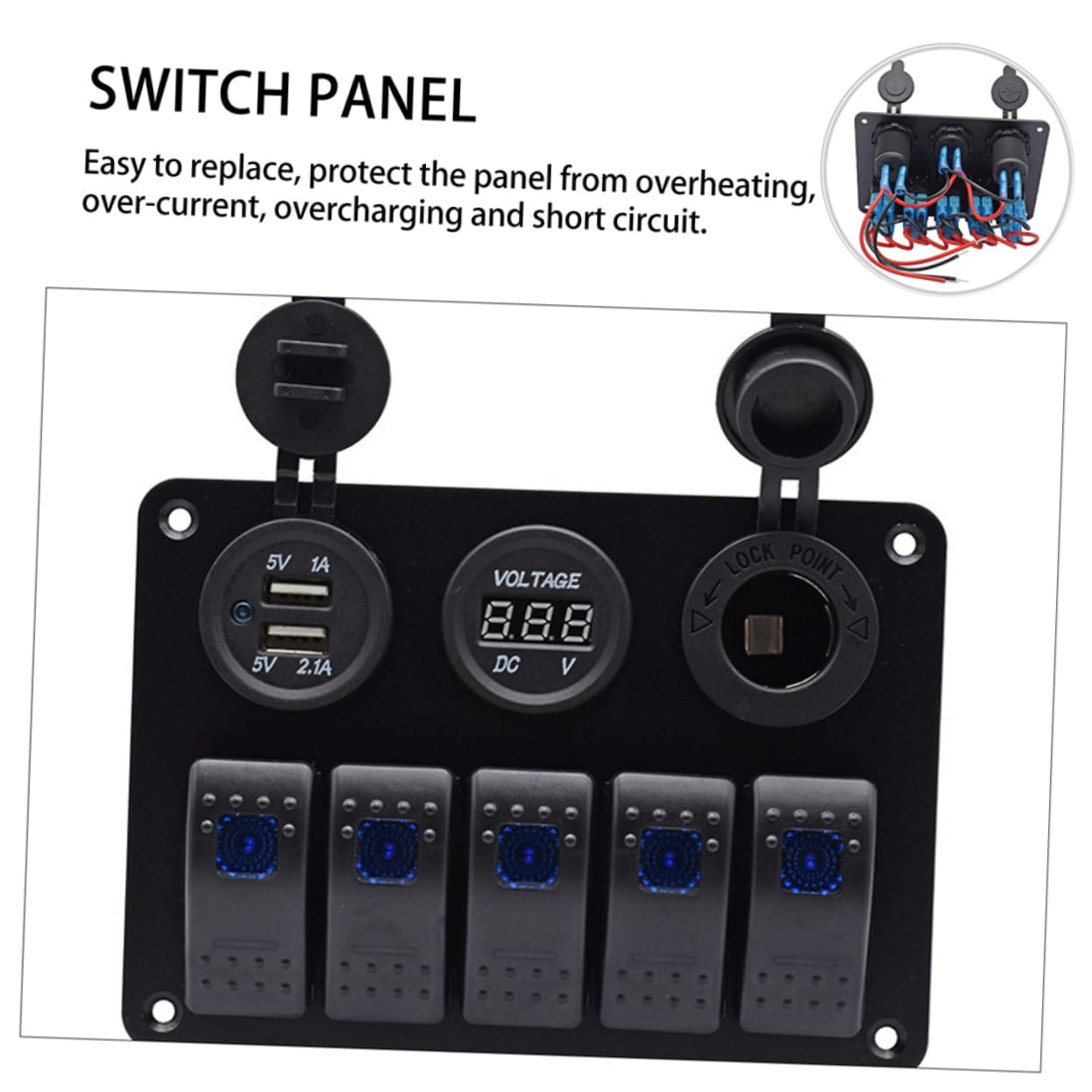 Mipcase 5-Position 12V 24V Switch Panel 2X USB 3.1A Ports for Automotive RV Boat Modification Circuit Breaker Rocker Panel for Marine Use