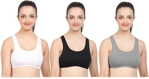 Shop2karma Girls Cotton Full Coverage Sports Bras, Teenager Training Bra, Pack of 3