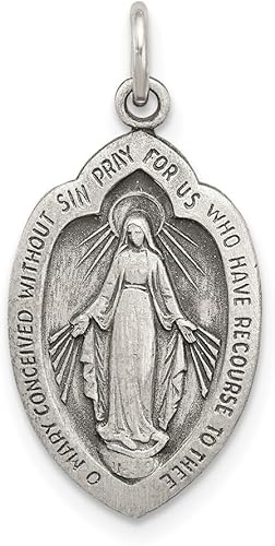 Diamond2Deal Colgante de plata de ley 925 con medalla milagrosa antigua (L- 0.906 in W- 0.551 in), Plata esterlina