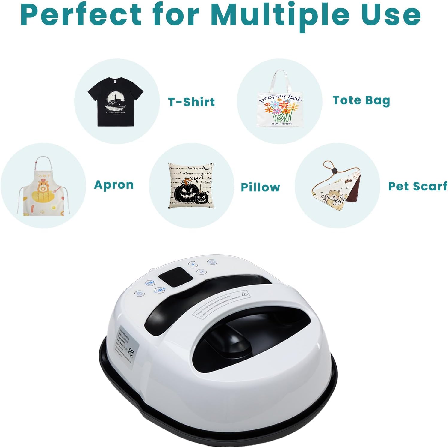 Diagram of the OLIXIS Heat Press Machine control panel showing Power Switch, Temperature Setting, Timer Setting, Display Area, Plus/High-frequency Switch, and Execution Key