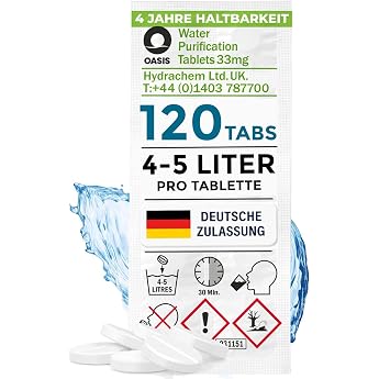Wicked Chili Water Purification Tablets (Pack of 120, 4-5 Litres of Drinking Water) | Tabletten zur Wasserentkeimung &amp; Trinkw