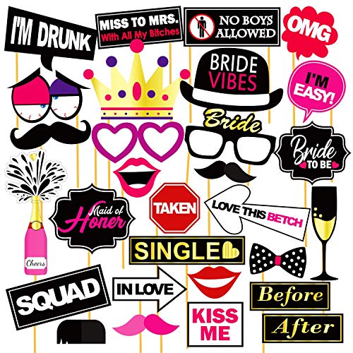 Image of WOBBOX Bachelorette Party Photo Booth Props for Bride & Groom, Bridal Shower Props, Bachelorette Party Decoration, Bride to be Party Decorations Items- Red and Black