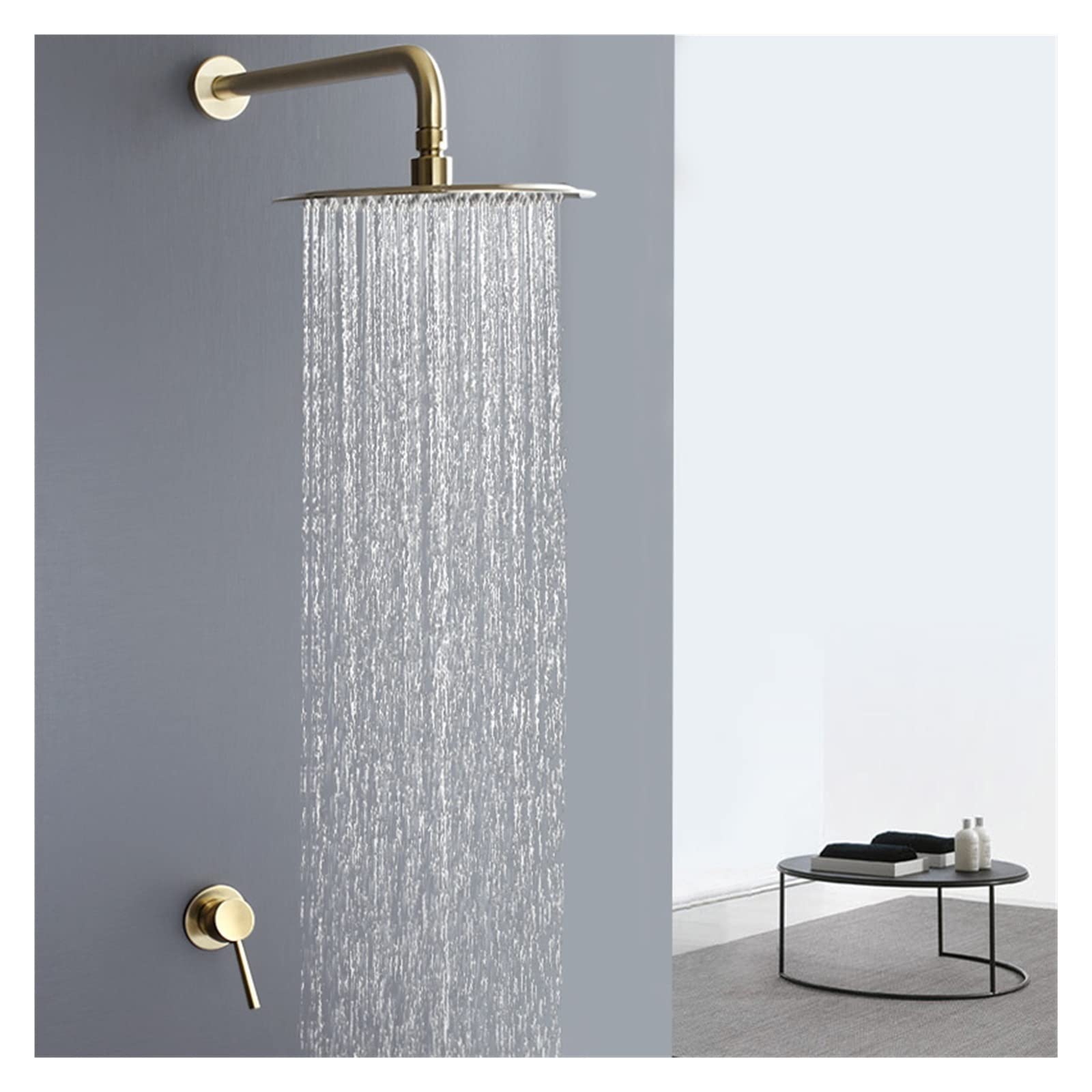 Ensemble de douche or brossé de luxe avec pommeau effet pluie 10 pouces