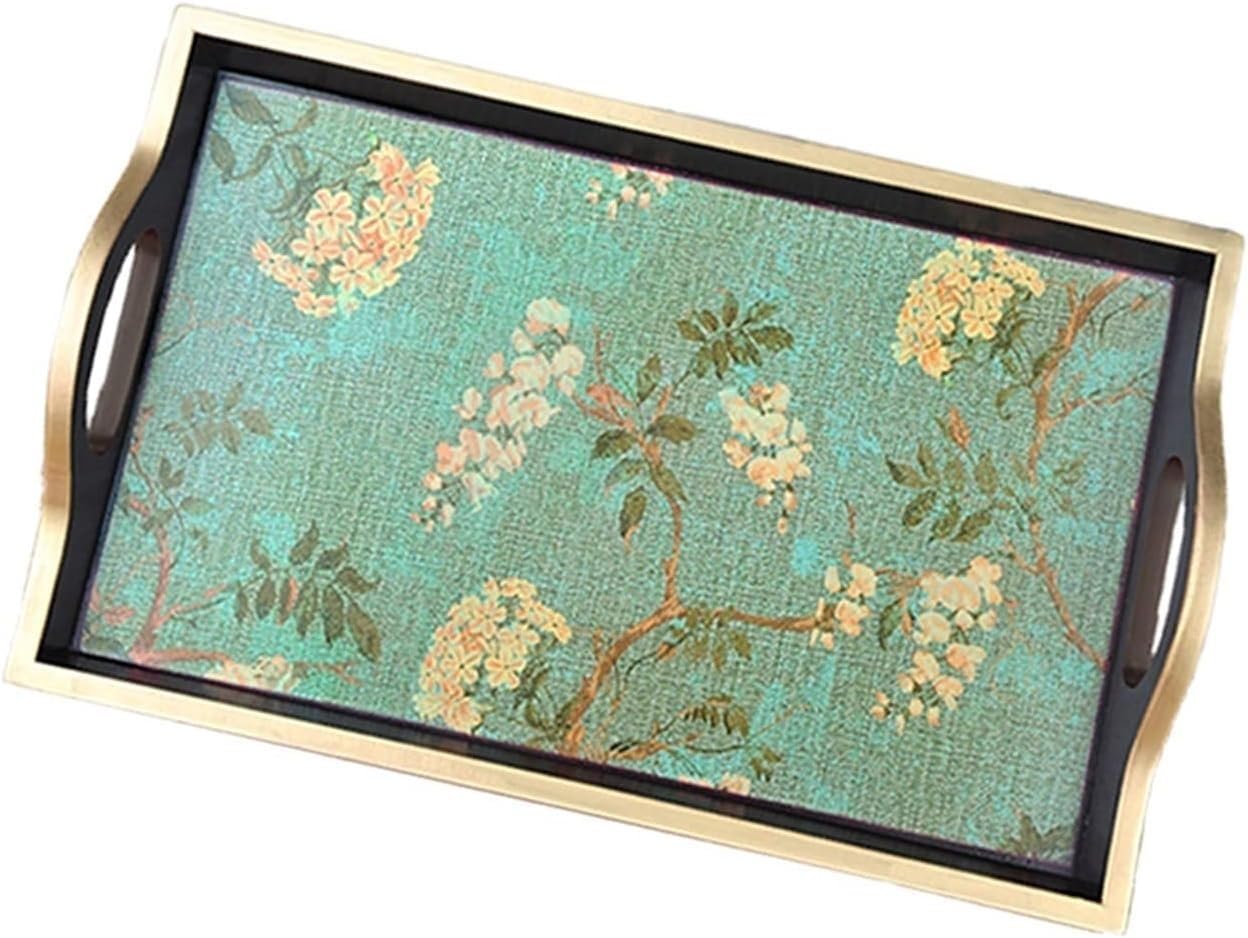 Food Trays Serving Platters Serving Tray And Platter Rectangular Wooden Handle Plant Flowers Snack Tray Breakfast Tray Stylish Farmhouse Decor Serving Platters (Color : A, Size : M)