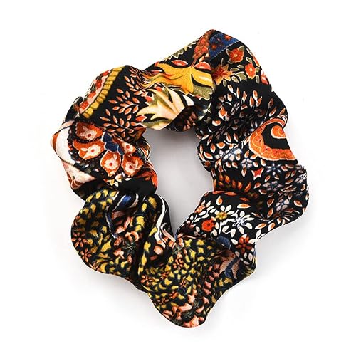 Mexico Style Bohemian Floral Printing Bandanna Hair Scrunchies Soft Fabric Golden Chain Scrunchy Bobbles Elastic Hair Bands Ties Hair Accessories Wrist Band Cosplay Show For Women Girls Pony Tails And Buns 6 Pcs #TOP1