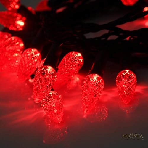 Miniatura 9 de Luces de Navidad de 26 pies, funciona con pilas, 1 paquete, tira de luces LED intermitentesparpadeantes con temporizador, sensor de crepúsculo,