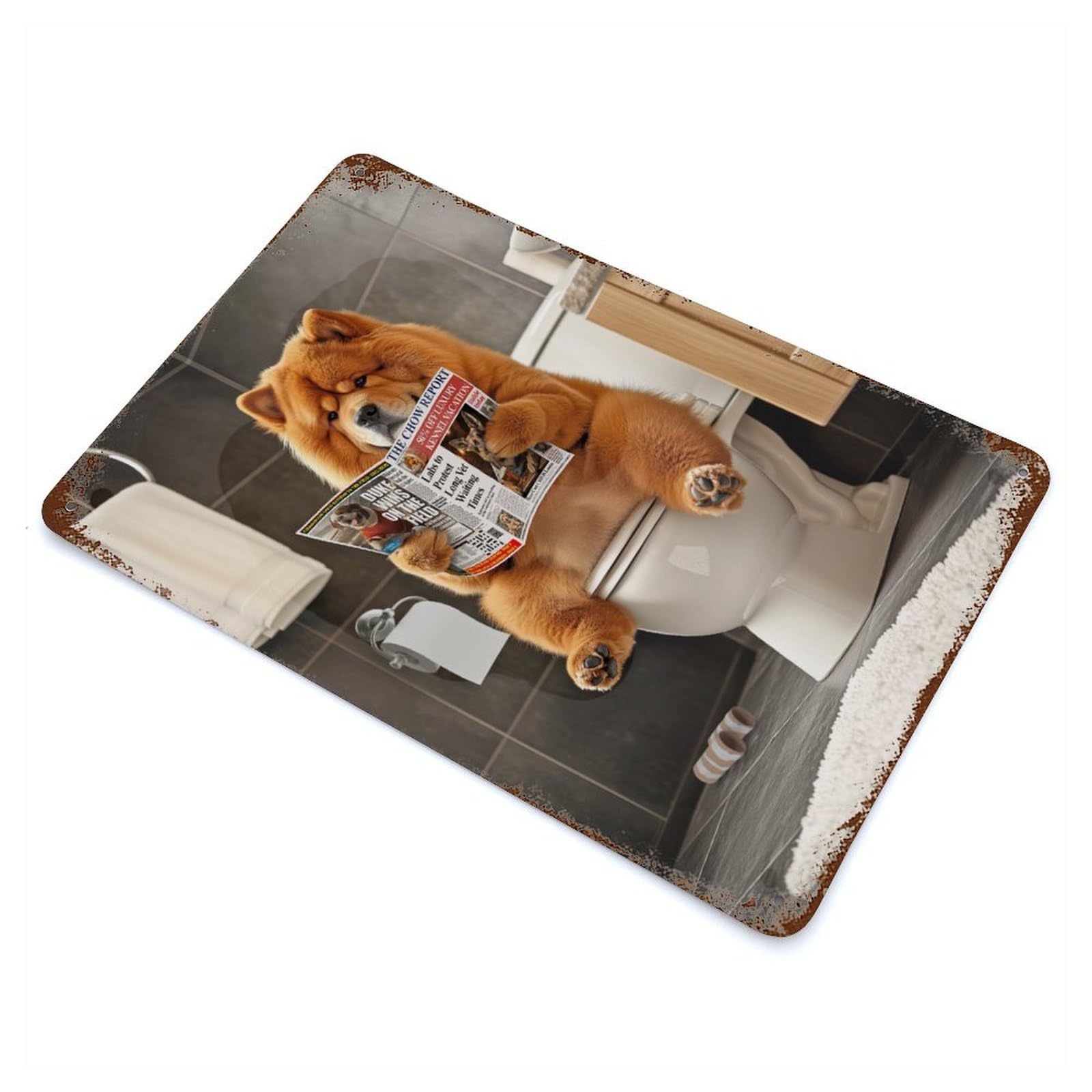 Distressed Metal Wall Sign Chow Chow on The Toilet 11.8"x7.9", Vintage Wall Decor for Cafe, Home Bar And Lounge Decor