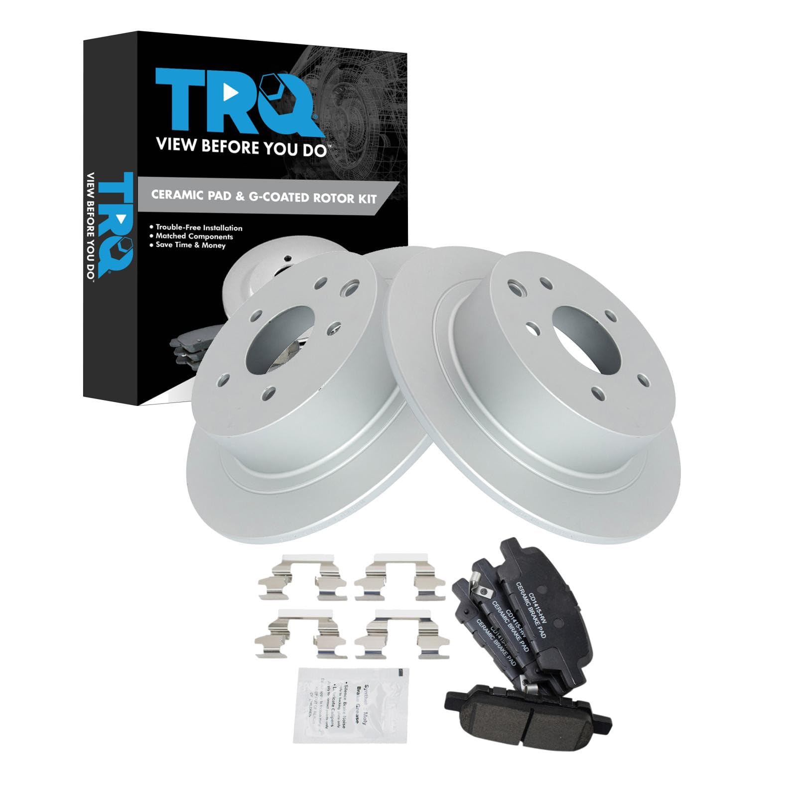 TRQ Rear Brake Pad and Rotor Set Ceramic G Coated Rotors Compatible with 2002-2017 Nissan Altima 2004-2008 Maxima 2011-2017 Juke 2013-2017 Sentra