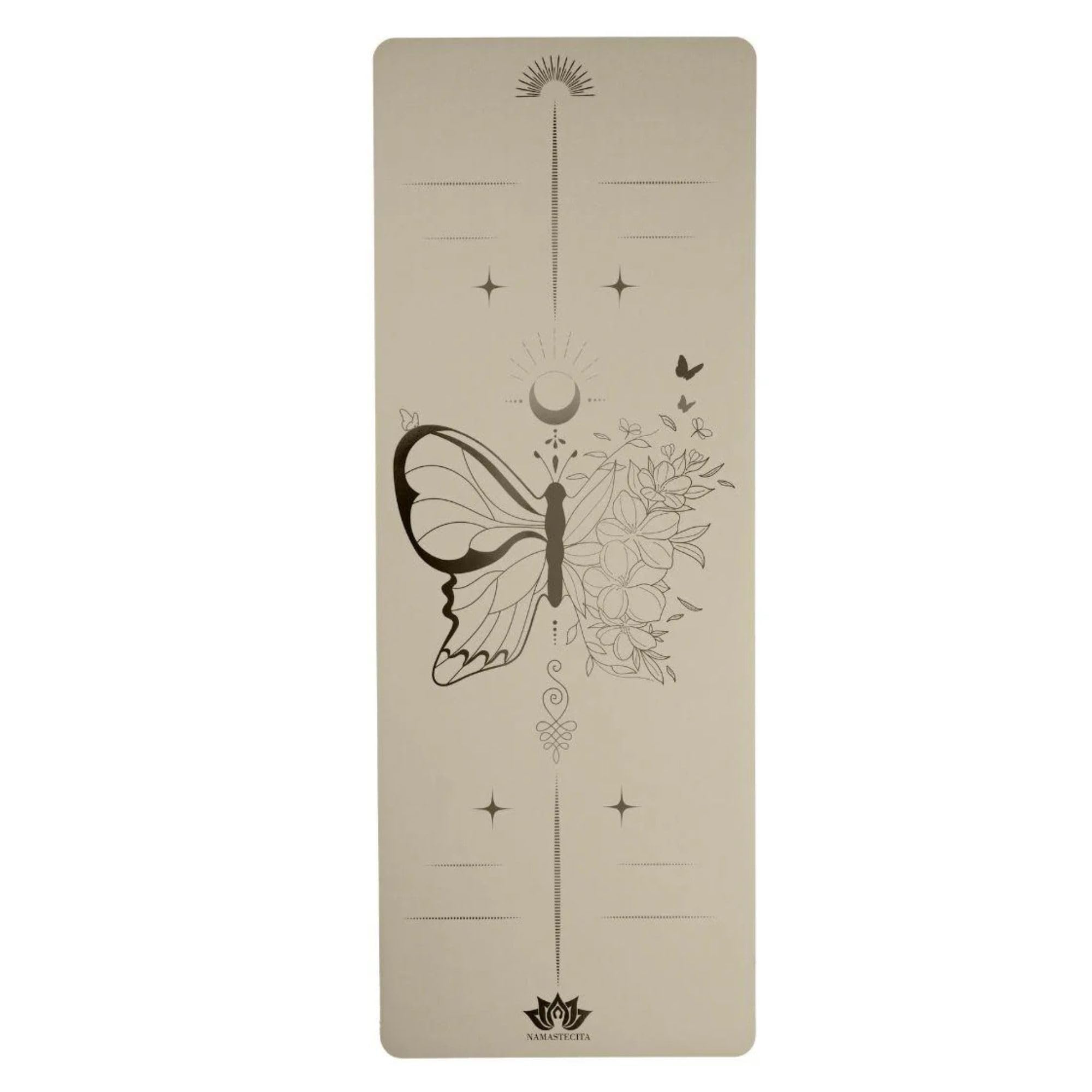 Esterilla Yoga ‘Mariposa’ – Caucho Natural 4mm Antideslizante – Diseño Original ‘Viva la Vida’ – Bolsa de Transporte Incluida