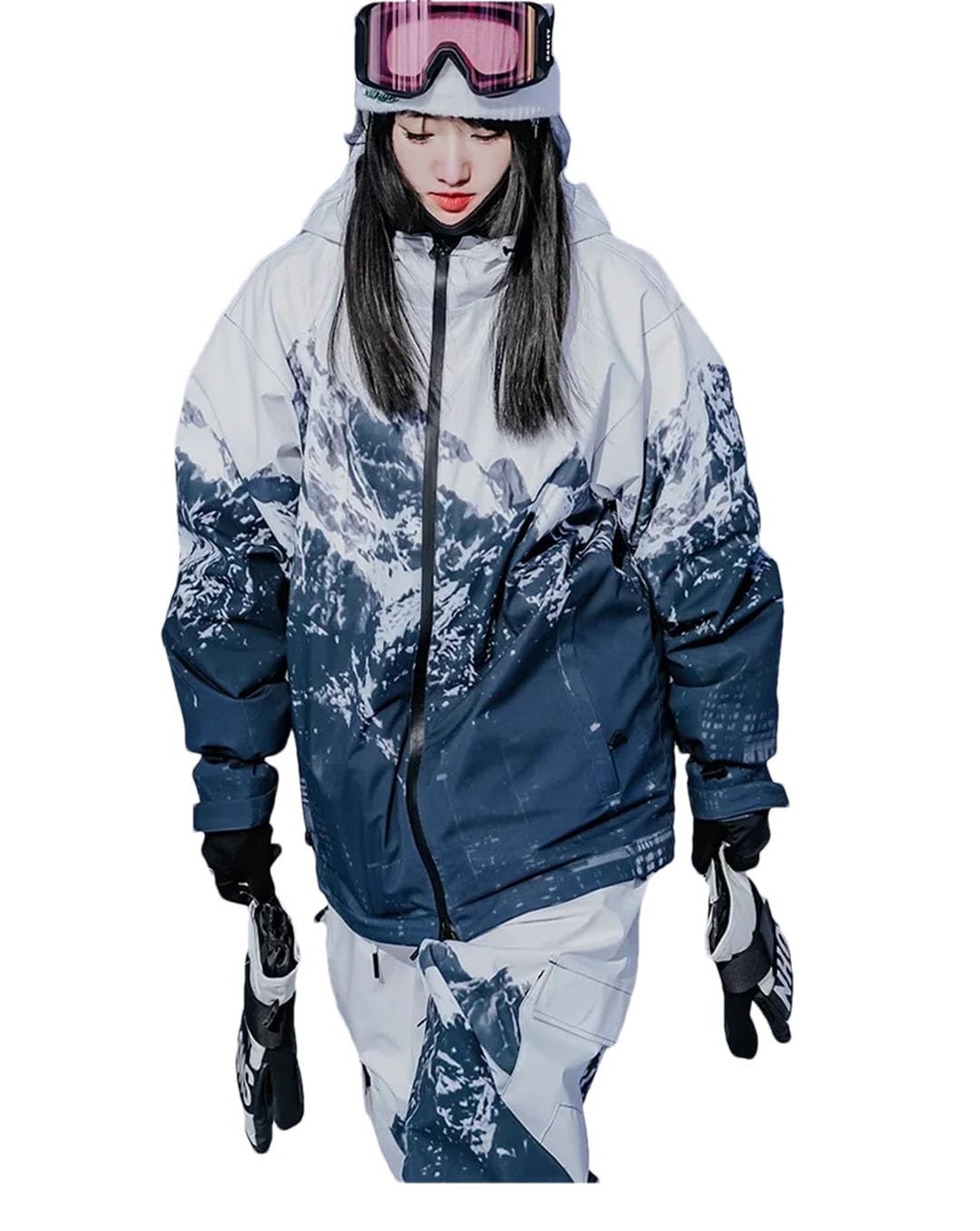 Tuta da sci da donna con cappuccio oversize giacca da sci snowboard per abbigliamento esterno blu M, Blu, M
