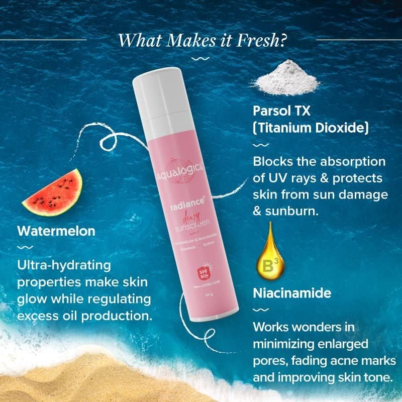 Image of Aqualogica Radiance + Dewy Sunscreen 50 g + 5 Barrier + Hydra Gel Moisturizer with Avocado & 5 Essential Ceramides - 200 g |SPF 50+ PA+++ for UVA /B & Blue Light Protection | 24-Hour Intense Hydration