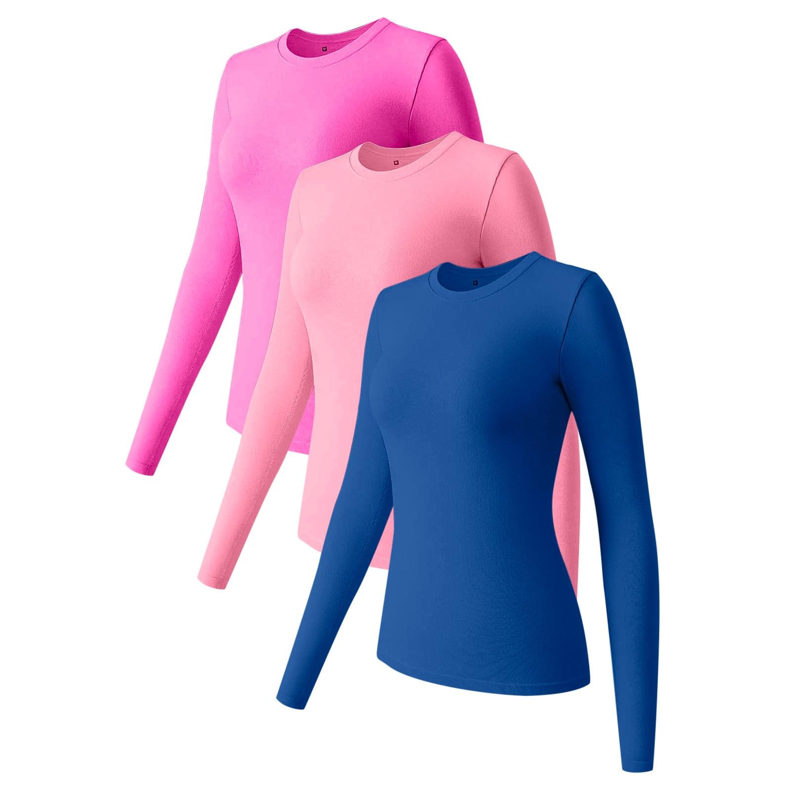 3-teiliges Damen-Langarmoberteil mit Rundhalsausschnitt, Stretch-T-Shirt mit taillierter Lage Fahrrad Sachen Damen Skiunterwäsche Kinder