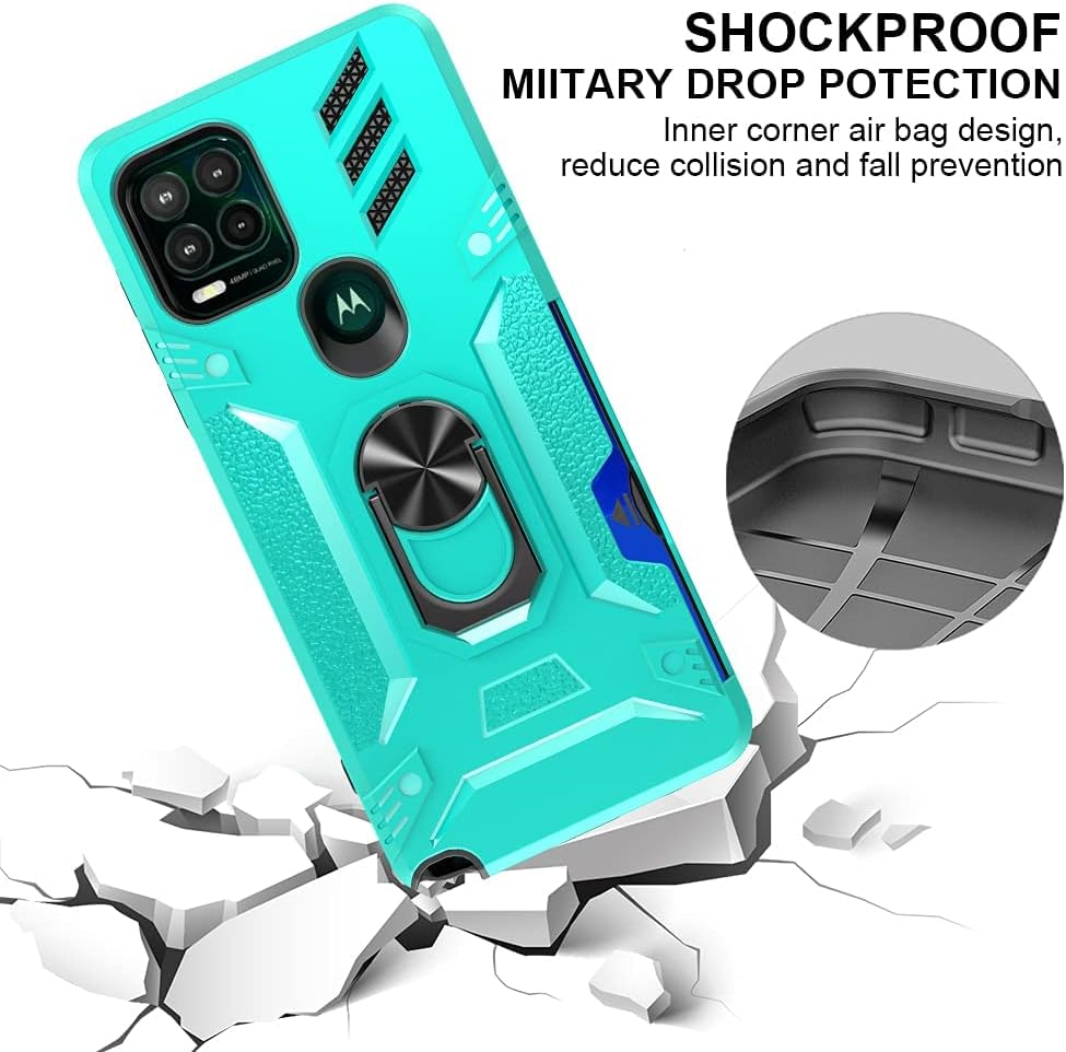 Shockproof Military Grade Drop Tested Phone Case with Ring Holster Belt Clip Card Holder Screen Protector Fits for Moto G Stylus 5G 6.8"(Green)