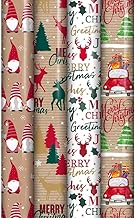 Pack of 4 x 4M Christmas Wrapping Paper Roll, Traditional Tartan Reindeer Decorative Designs Festive Gift Wrap for Presents, Boxes, and Decorations - ANGIX