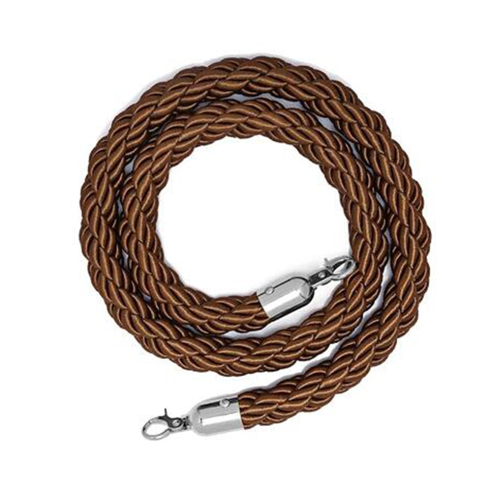 Corde torsadée marron de 350 cm avec crochets en métal pour poteau de guidage