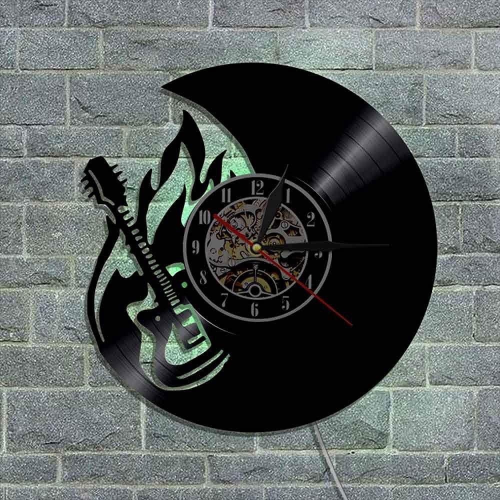 Orologio da Parete in Vinile con LED, Musica Rock, Chitarra Rock Band Musica Arte silenziosa, Decorazioni per la casa, miglior Regalo per Lui e per lei - Uomo, Donna, Fidanzato e Fidanzata