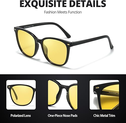 Miniatura 4 de HASFOX Gafas de conducción de visión nocturna para hombres y mujeres, antirreflejos, polarizados, astigmatismo, lentes amarillas, protección UV,