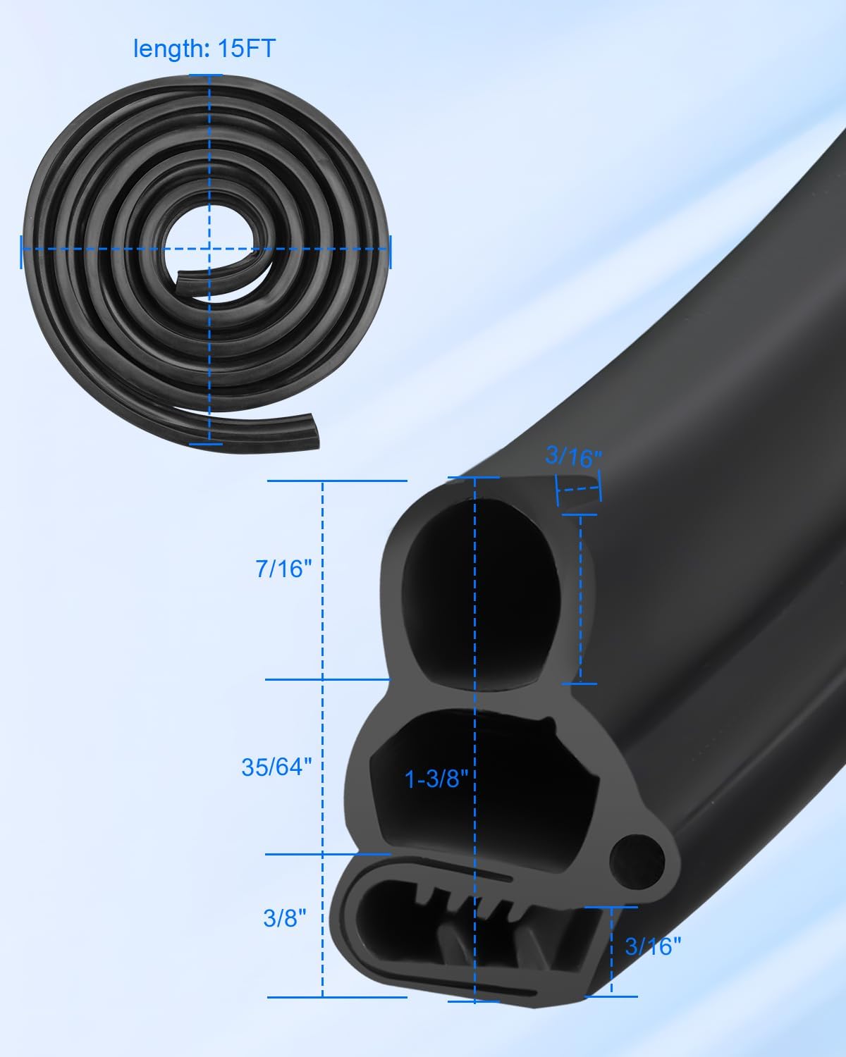TIKSCIECNE Automotive Weather Stripping Seal for Cars, Trucks, RVs & Boats – EPDM Rubber Door Seal to Block Wind, Noise & Water Leaks, 15FT