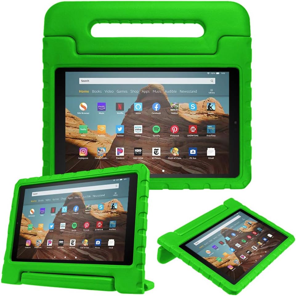 Fintie Case for Amazon Fire HD 10 (7th and 9th Generations, 2017 and 2019 Releases) - Kiddie Series Shock Proof Light Weight Convertible Handle Stand Kids Friendly Cover, Green