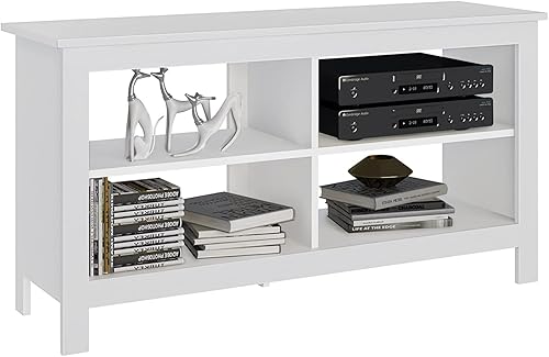 Miniatura 11 de Panana Soporte para TV, soporte clásico de TV de 4 compartimentos para TV de 60 pulgadas, centro de entretenimiento, soporte de televisión