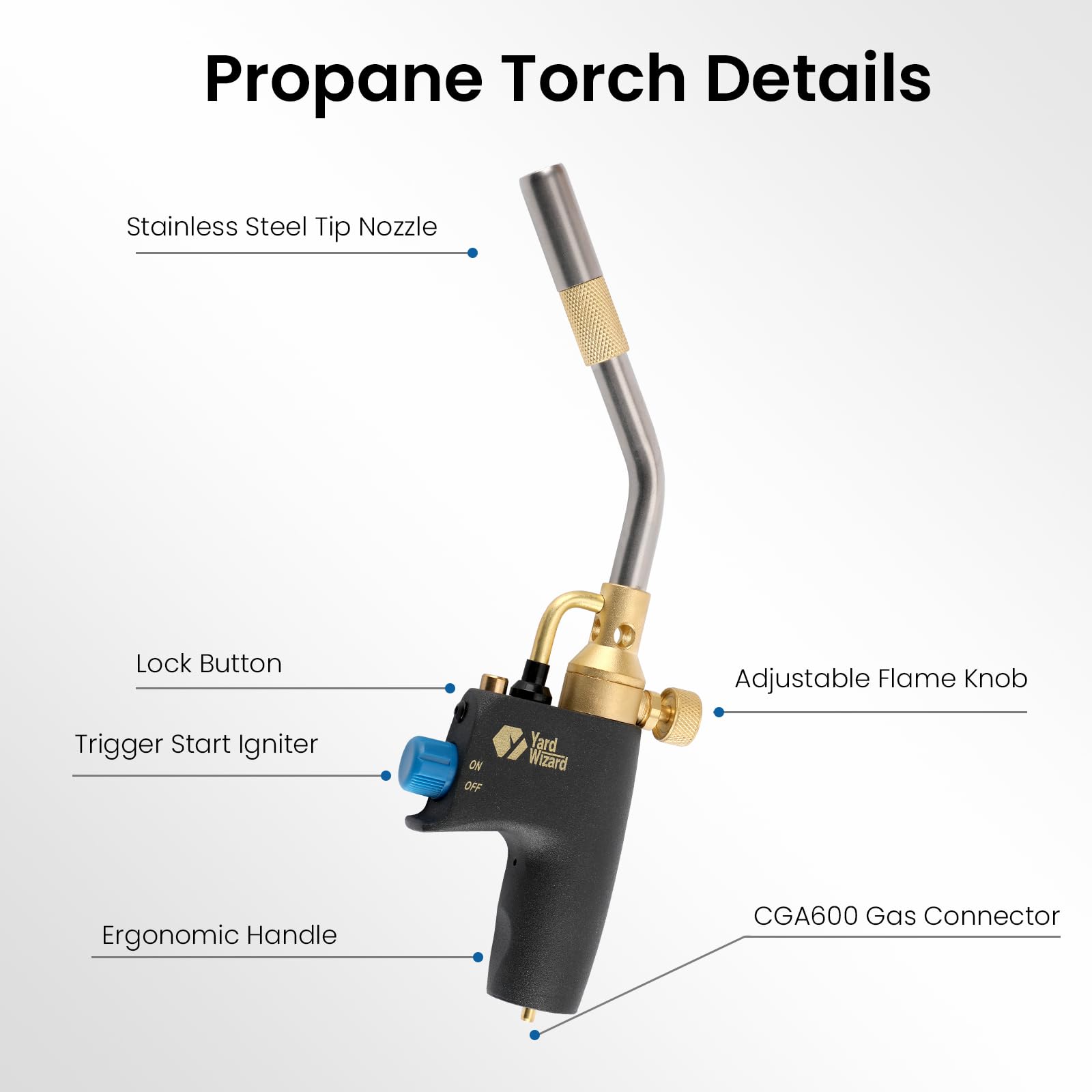 Cabezal de antorcha de propano, antorcha de gas de mapa con encendedor y llama ajustable, soplete de mano con combustible de gas propano MAPP MAP PRO, para fontanería, soldadura, iluminación, fogatas