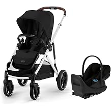 Bundle of Cybex Gazelle S All-in-One Toddler and Baby Stroller with Over 20 Modular Configurations, Moon Black, Silver Frame + CYBEX Cloud G Pro Comfort Extend Infant Car Seat - Moon Black