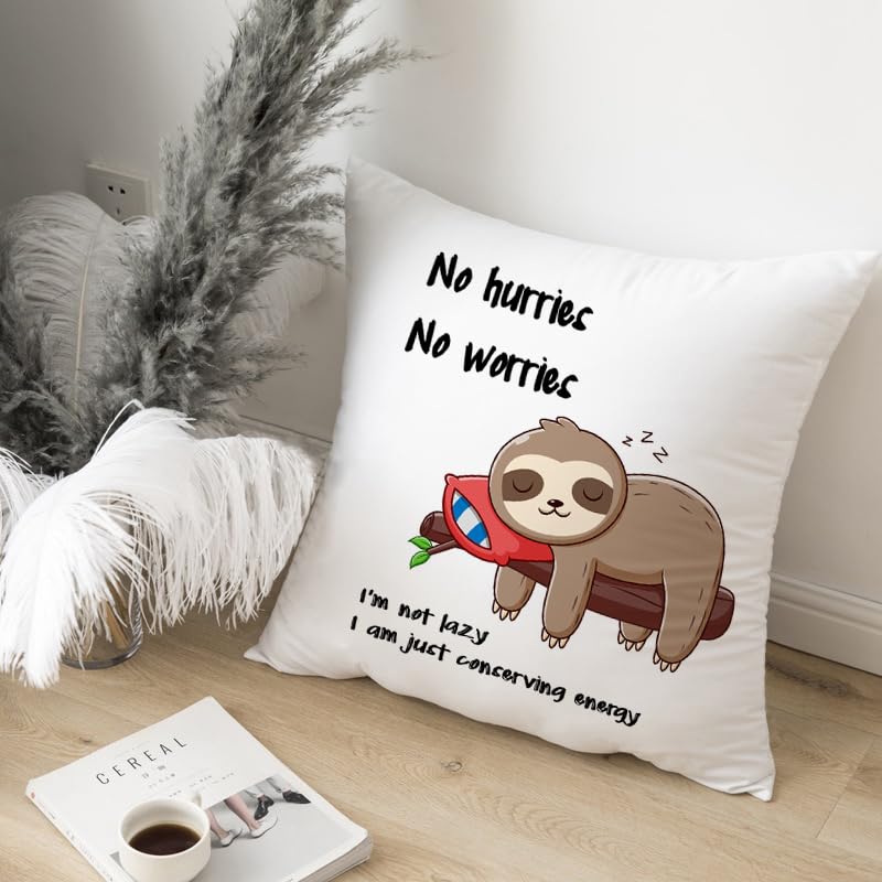 HUASHUZI Cushion Cover Funny Sloth Gifts for Women Father Dad Men Decorations Pillow Cover Decor I'm not lazy I am just conserving energy Home for Livingroom Couch Sofa 18"x18"(45x45cm) - Image 3