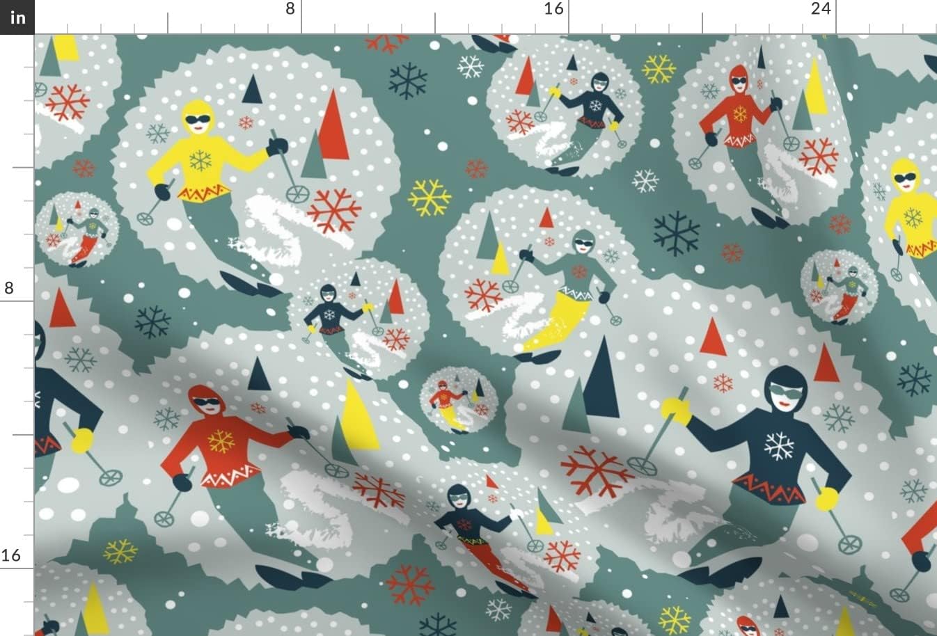 Spoonflower Fabric - Retro Vintage Ski Skiing Winter Snow Sport Mountain Printed on Minky Fabric by The Yard - Sewing Baby Blankets Quilt Backing Plush