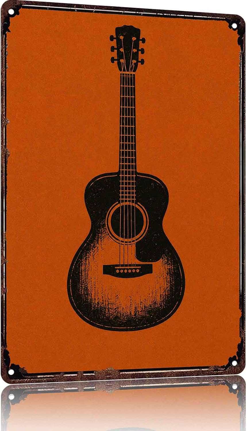 Vintage Guitar Metal Signs 8x12 Inch, Music Room Wall Decor