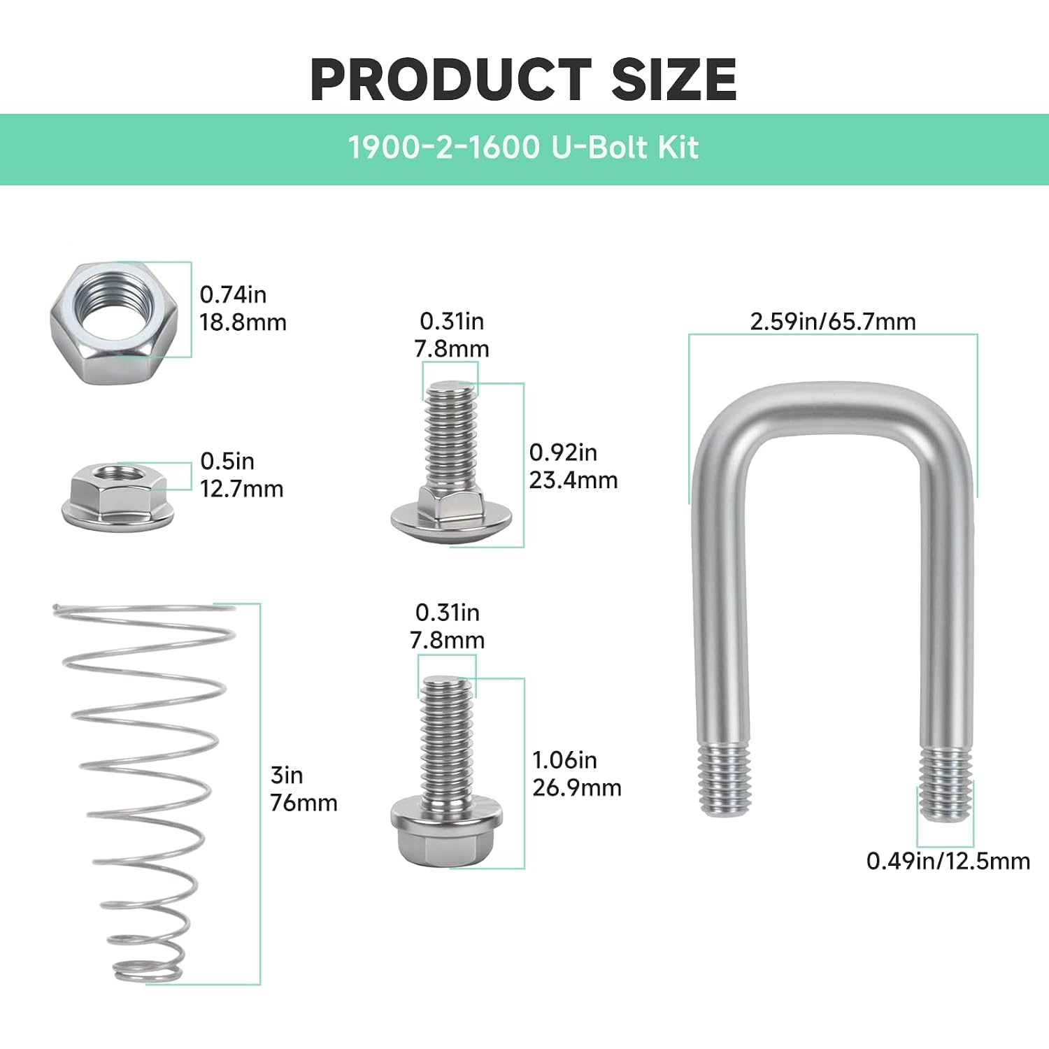 1900-2-1600 Safety Chain U-Bolt Kit Replacement, Compatible with B&W Turnover Ball Gooseneck Hitch, 1/2” Spring-Loaded Trailer Chain Anchors