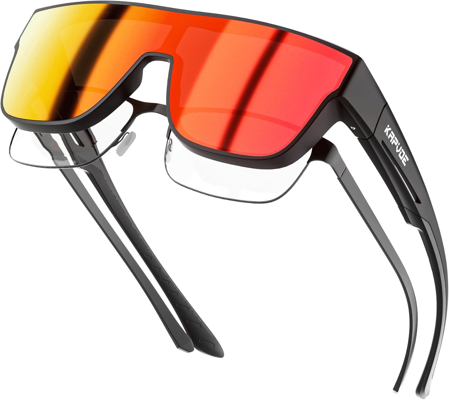 KAPVOE Zonnebril met UV400-bescherming, overtrekbril voor brildragers, oversized vierkante zonnebril voor dames en heren, TR90-montuur, golfen, rijden, vissen, fietsbril