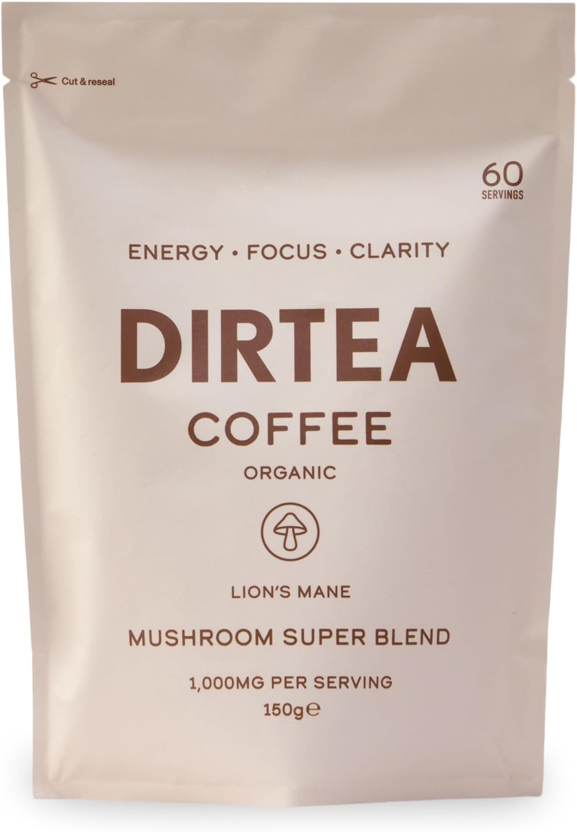 Coffee with Organic Lion's Mane - 60 Servings - 100% Arabica Coffee with B6, B12 & Folic Acid - 150g - 1,000mg per serving