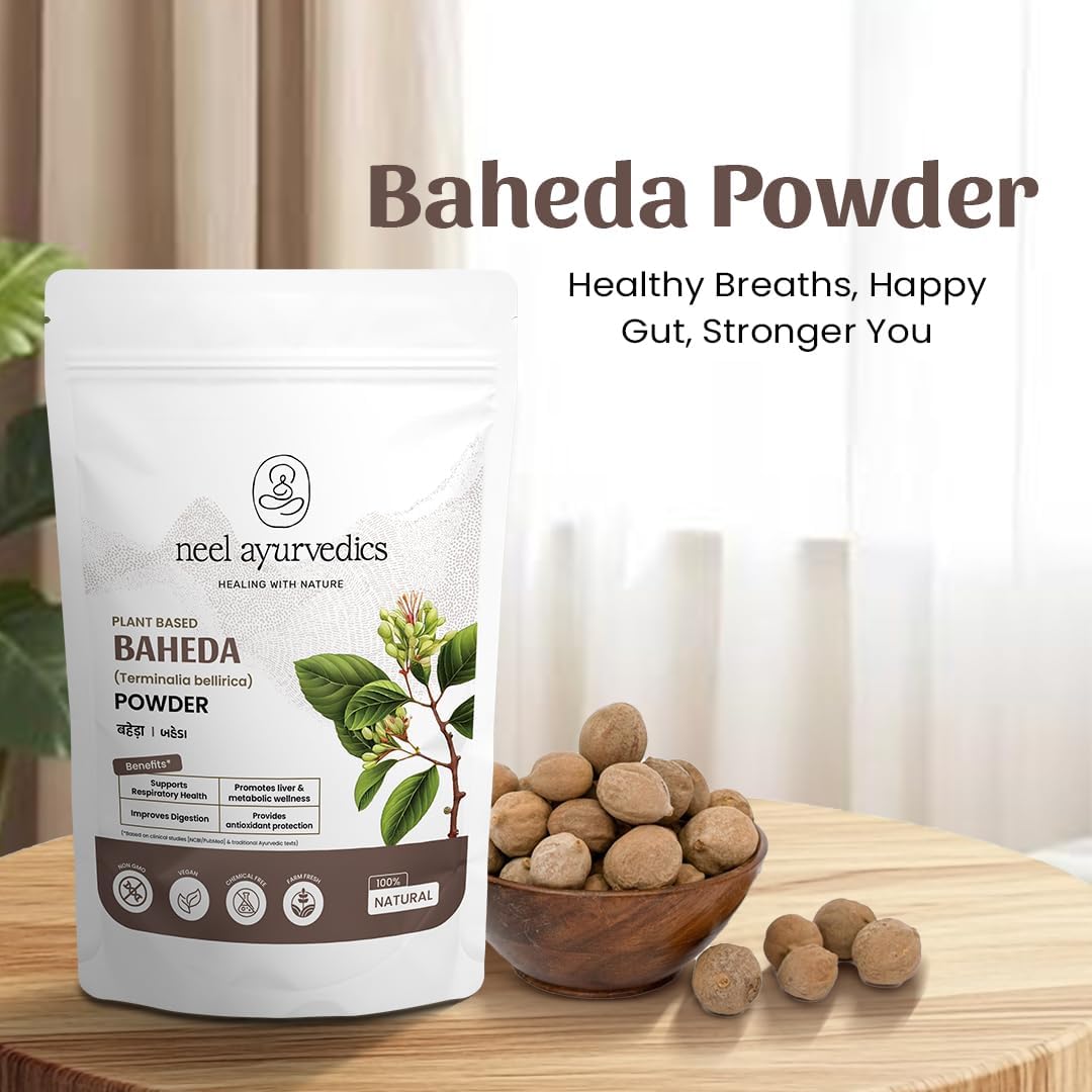 Neel Ayurvedics Baheda Pulver 300 g – reines Ayurvedisches Triphala-Zutat, Terminalia bellirica, Naturkraut, Premium Qualität, vegan, glutenfrei – ideale Basis für Haar- & Hautpflege