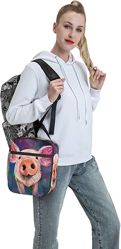 Miniatura 6 de Bolsa de almuerzo con diseño de retrato de cerdo, bolsa de comida aislada, contenedor de alimentos para escuela, trabajo, picnic, viajes